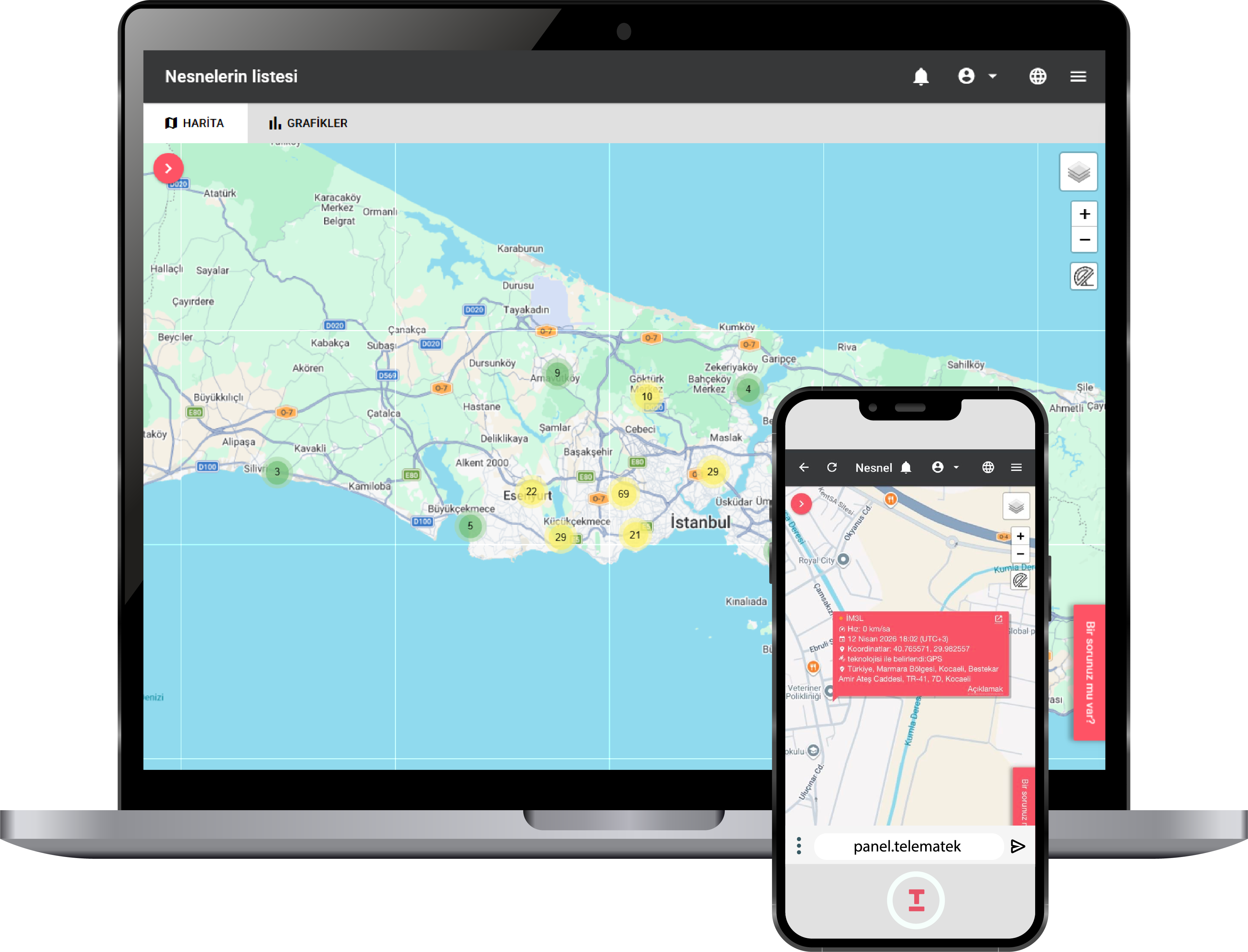 TelemaTek Panel GPS tracking and device management interface