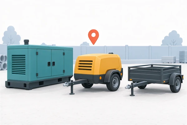 Tracking a generator, portable compressor and trailer in one system