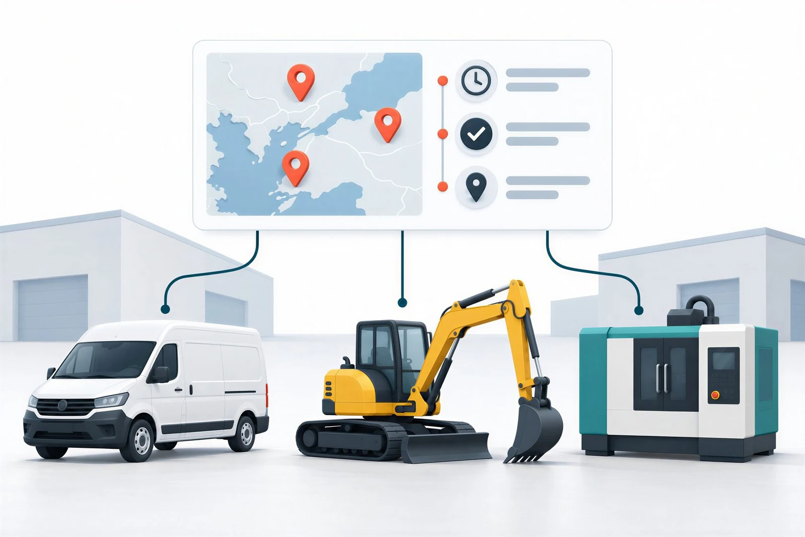 Monitoring vehicles, machinery and production equipment in a shared tracking dashboard