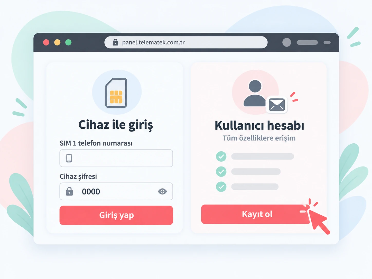 Device-number sign-in and account creation options for TelemaTek İM3L