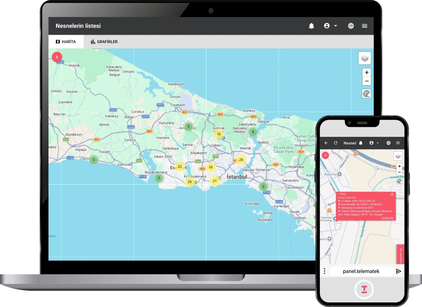 Vehicle locations and historical records in TelemaTek Panel