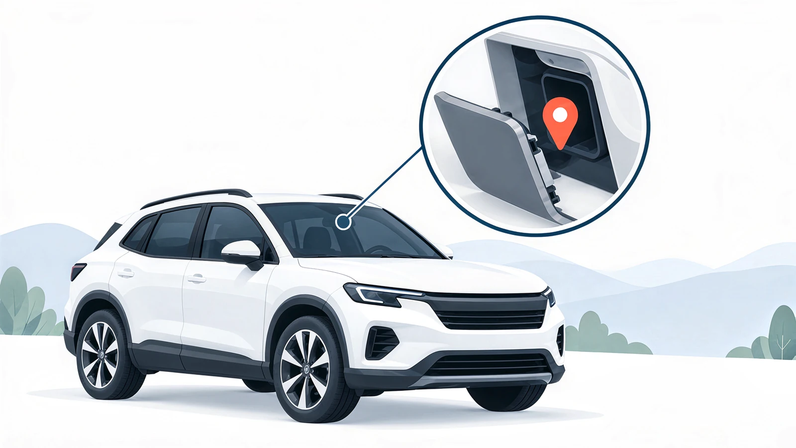 Location marker representing discreet installation inside a vehicle