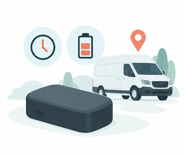An autonomous tracker, a vehicle, and a battery and clock representing energy efficiency